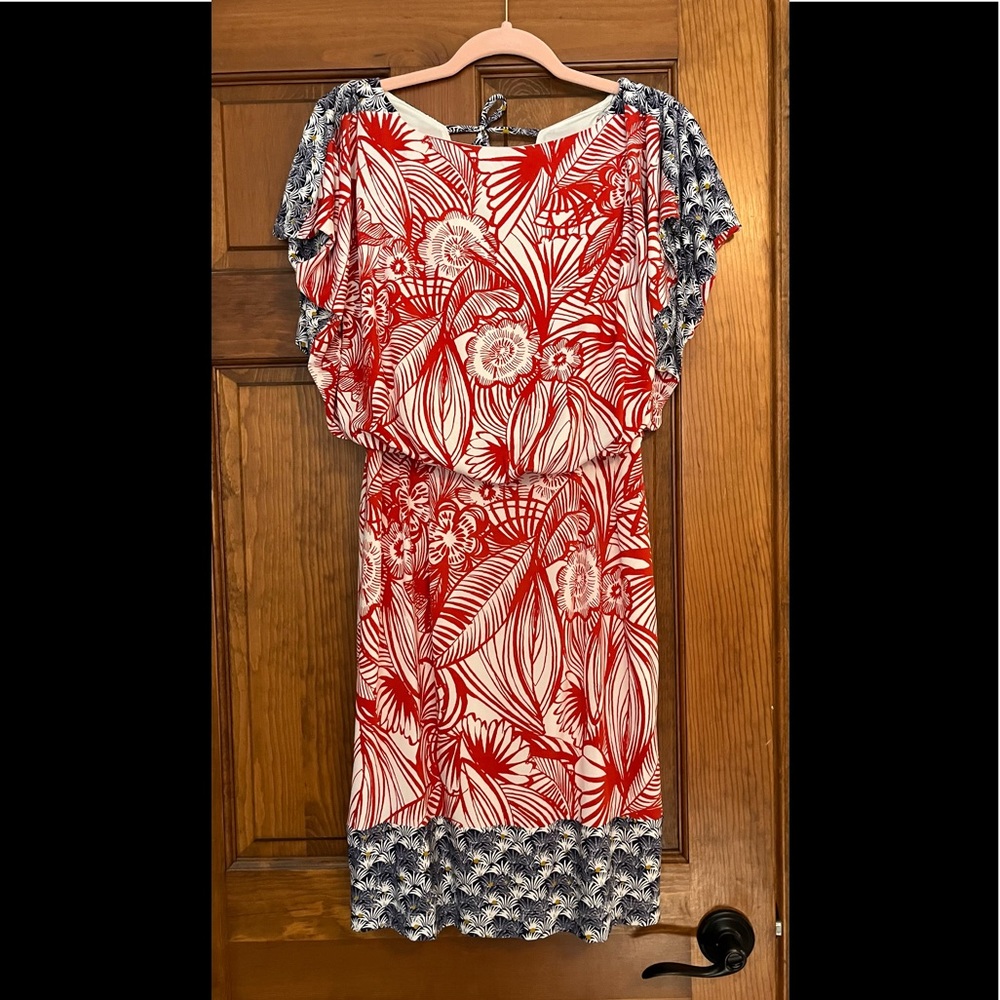 Maggy London: women’s (8) Hawaiian print flutter sleeve cris-cross back dress